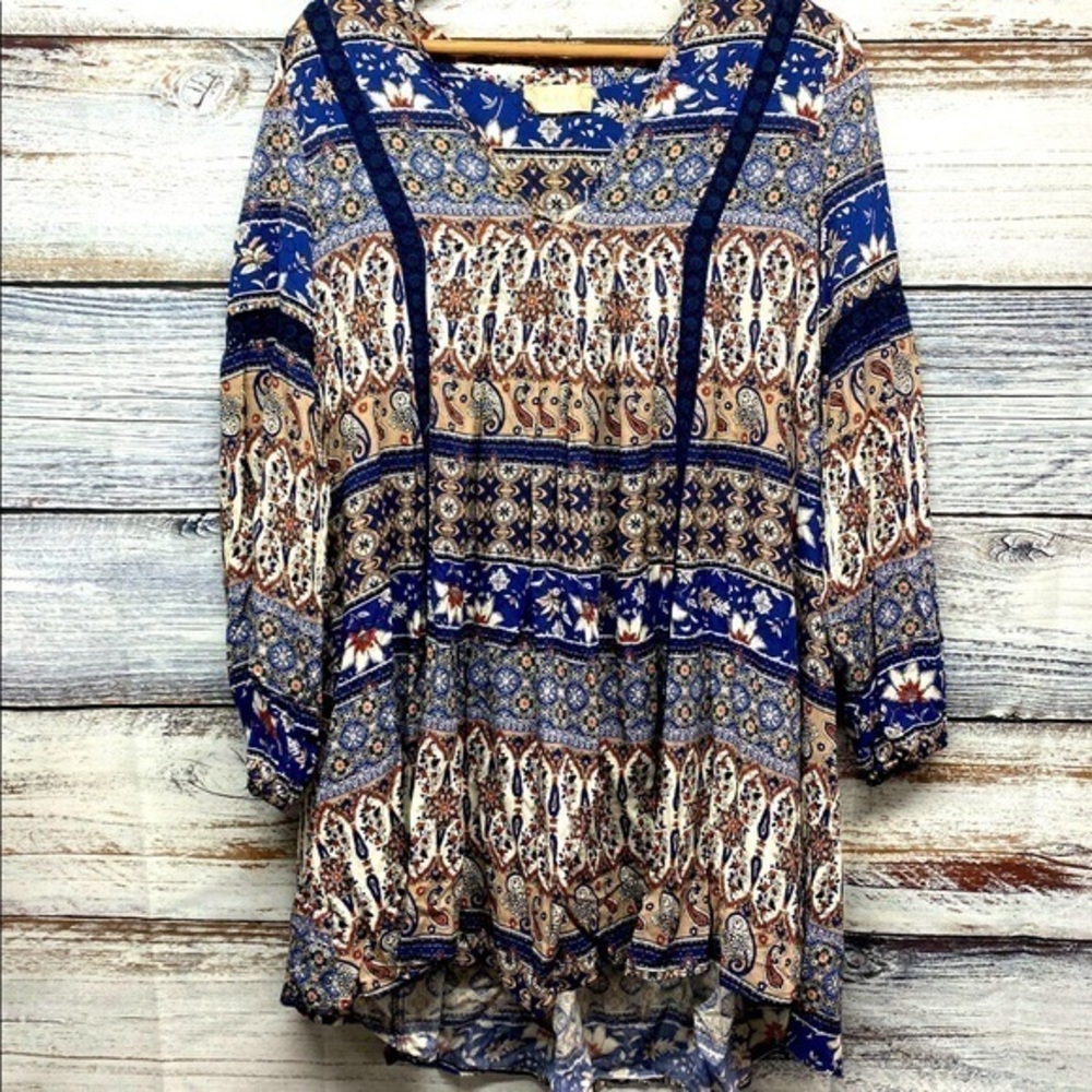 Altar'd State Womens Boho Long Sleeve Dress Top Floral Small Rayon V Neck - Picture 1 of 7